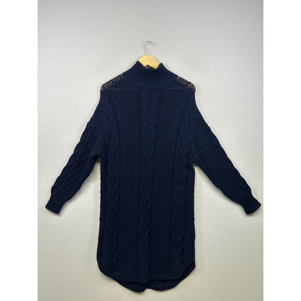 Reiss Dark Academia Preppy Womens Small Navy Blue Laura Cable Knit Sweater Dress